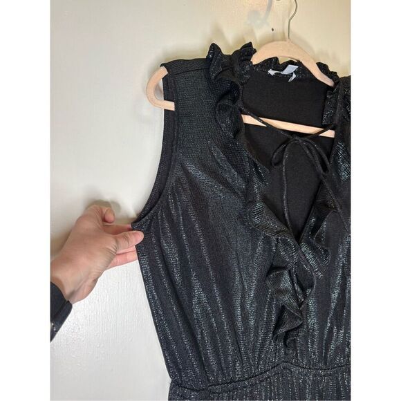 ZAC zac Posen black jumpsuit metallic black wide leg size 10 - Picture 7 of 16
